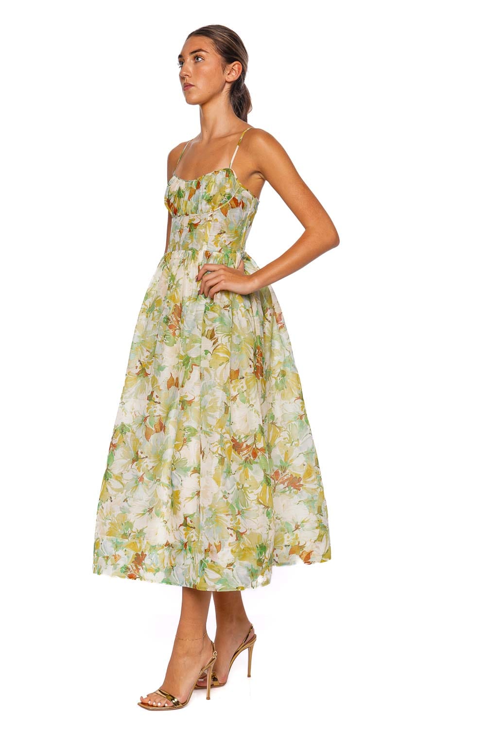 Cara Cara Alba Terra Floral Ruched Midi Dress