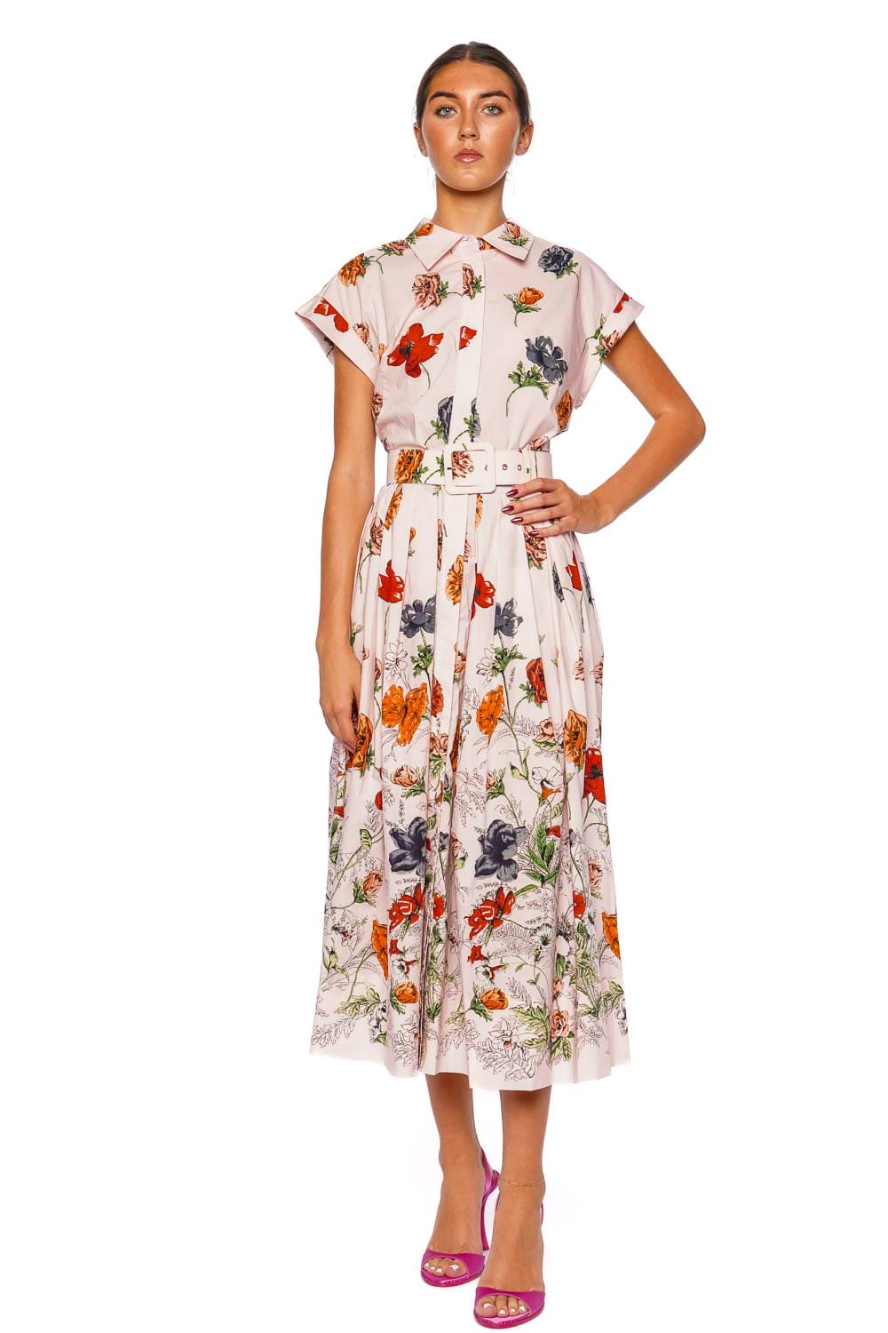 Cara Cara Octavia Floral Cotton Belted Midi Dress