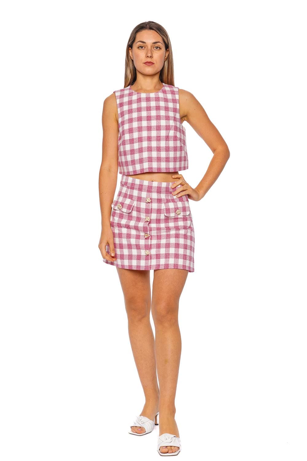 Faye Pink Boucle Button Mini Skirt