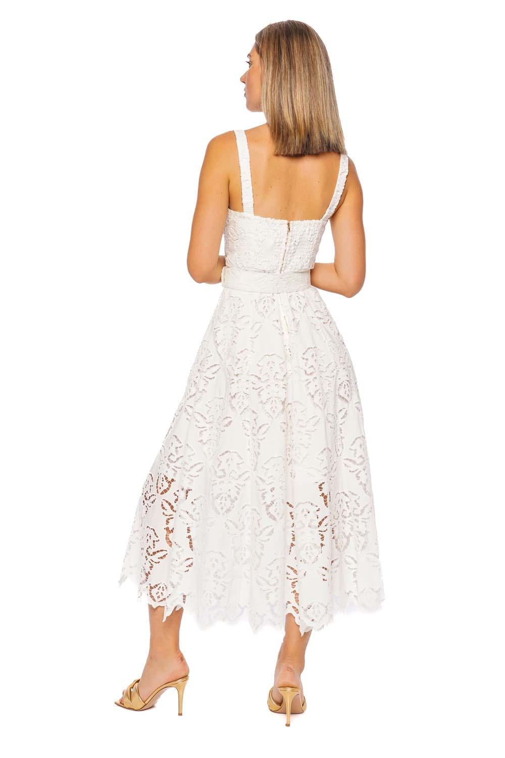 Cara Cara Calypso Embroidered Eyelet Belted Midi Dress