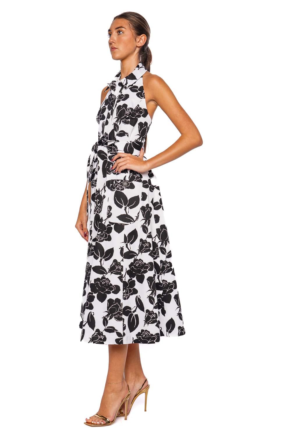 Carolina Herrera Floral Halter Tie Waist Midi Dress