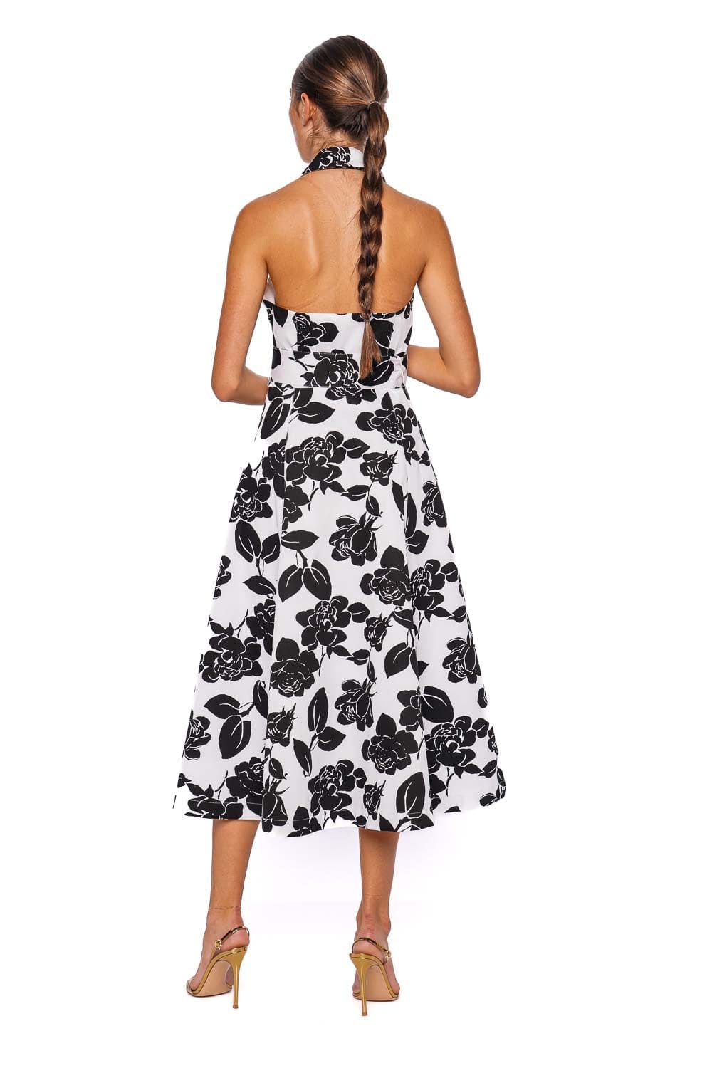 Carolina Herrera Floral Halter Tie Waist Midi Dress