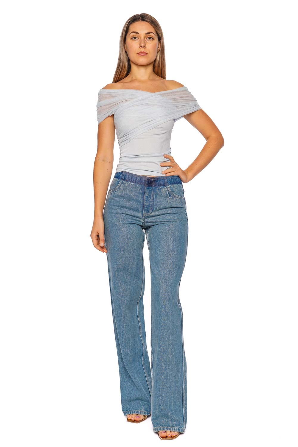 Christopher Esber Clear Blue Cross Tulle Ribbed Top