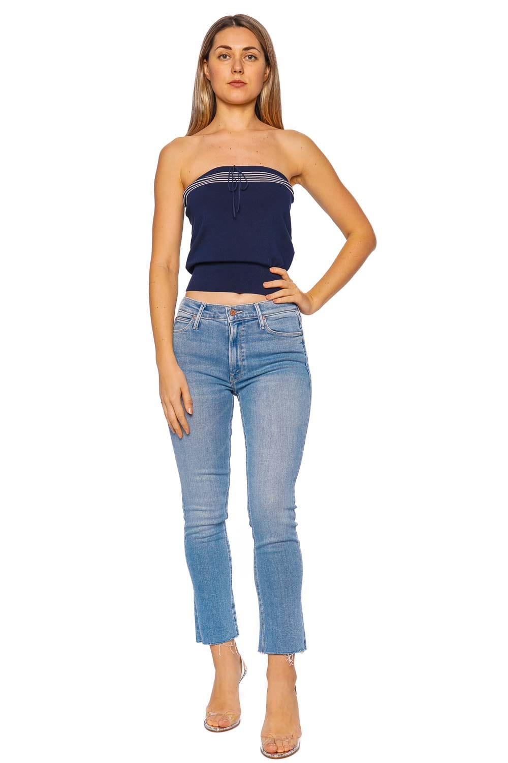 Faithfull The Brand Arlette Navy Strapless Knit Top