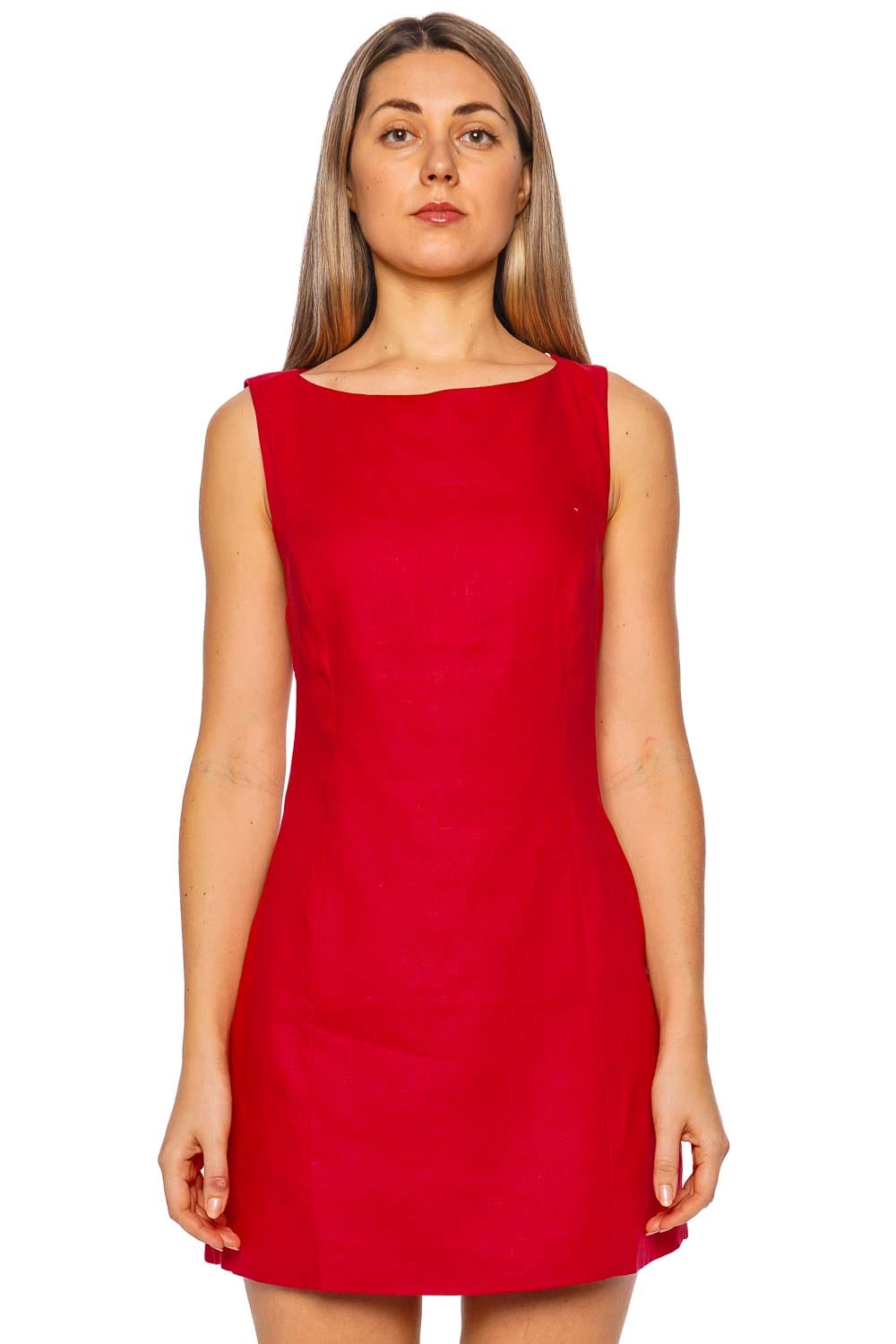 Faithfull The Brand Lydie Red Sleeveless Linen Mini Dress