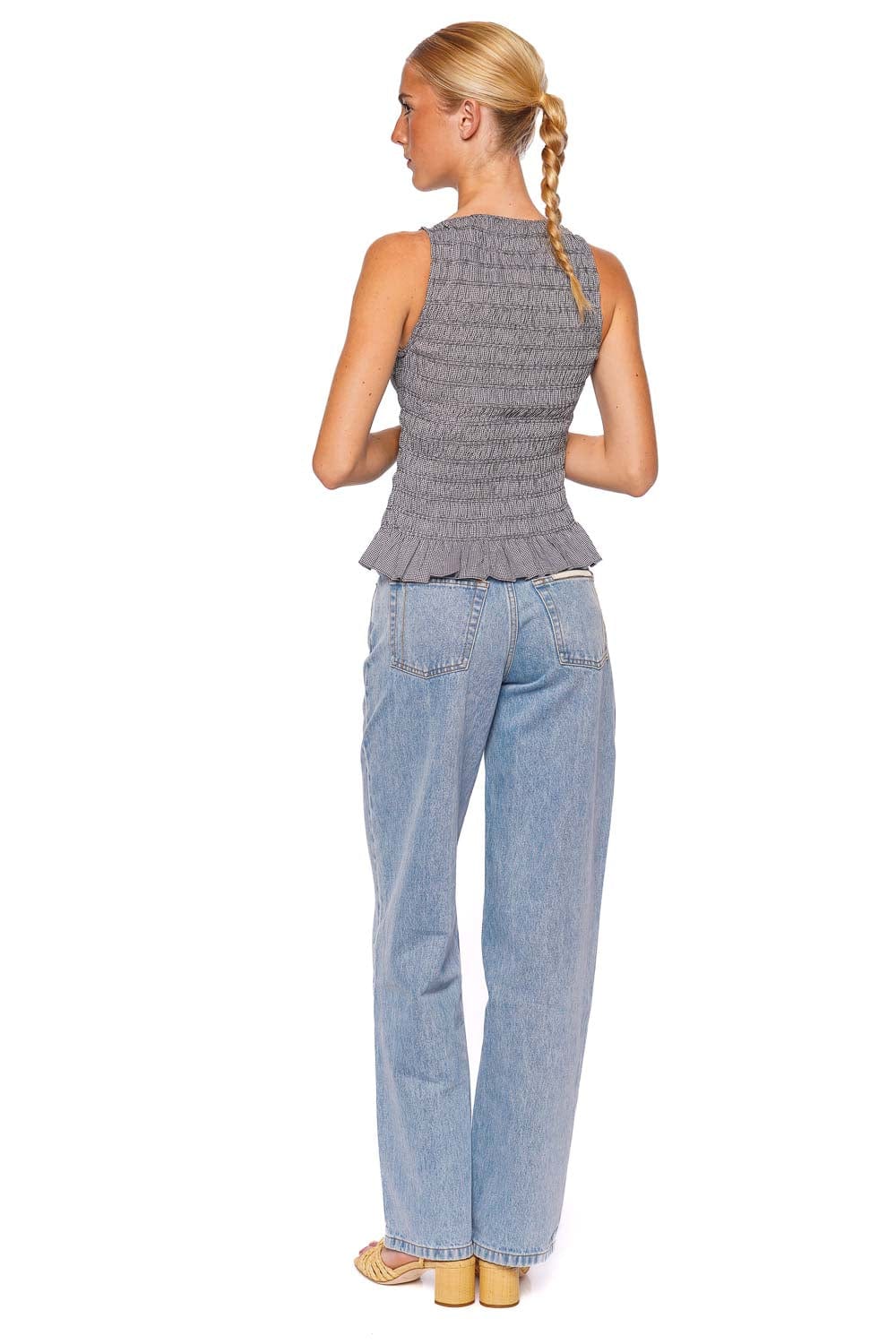 【meltthelady】contrast garter tops Hollow-out-Smocked-Waist-V-