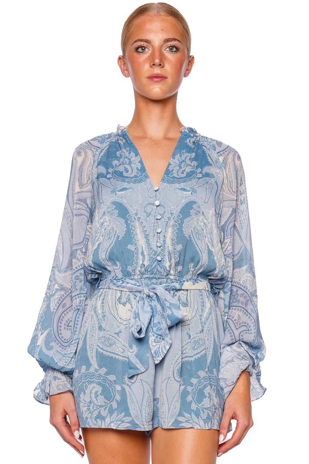 Fiza Blue Paisley Belted Romper