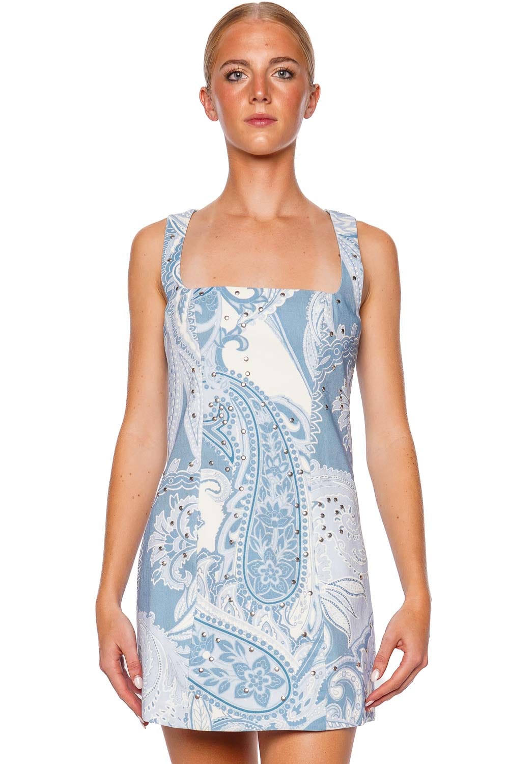 Hemant and Nandita Fiza Blue Paisley Studded Mini Dress