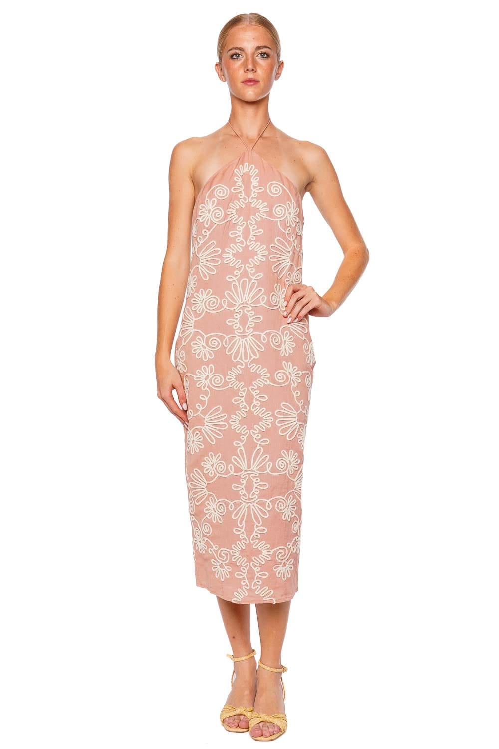 Hemant and Nandita Mihi Embroidered Halter Midi Dress