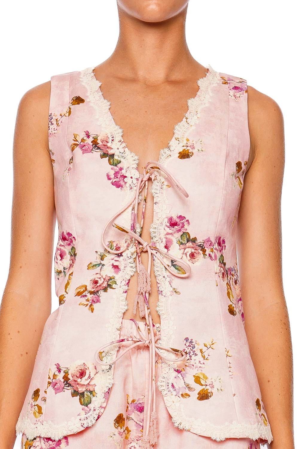 Hemant and Nandita Niva Pink Floral Lace Trim Vest