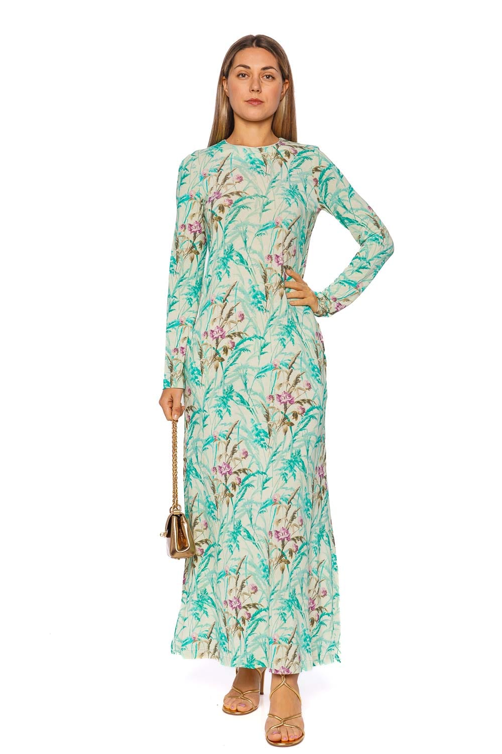 La Double J Floral Jersey Long Sleeve Midi Dress