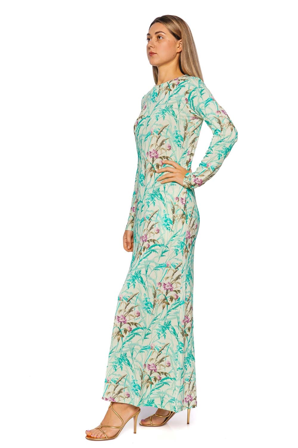 La Double J Floral Jersey Long Sleeve Midi Dress