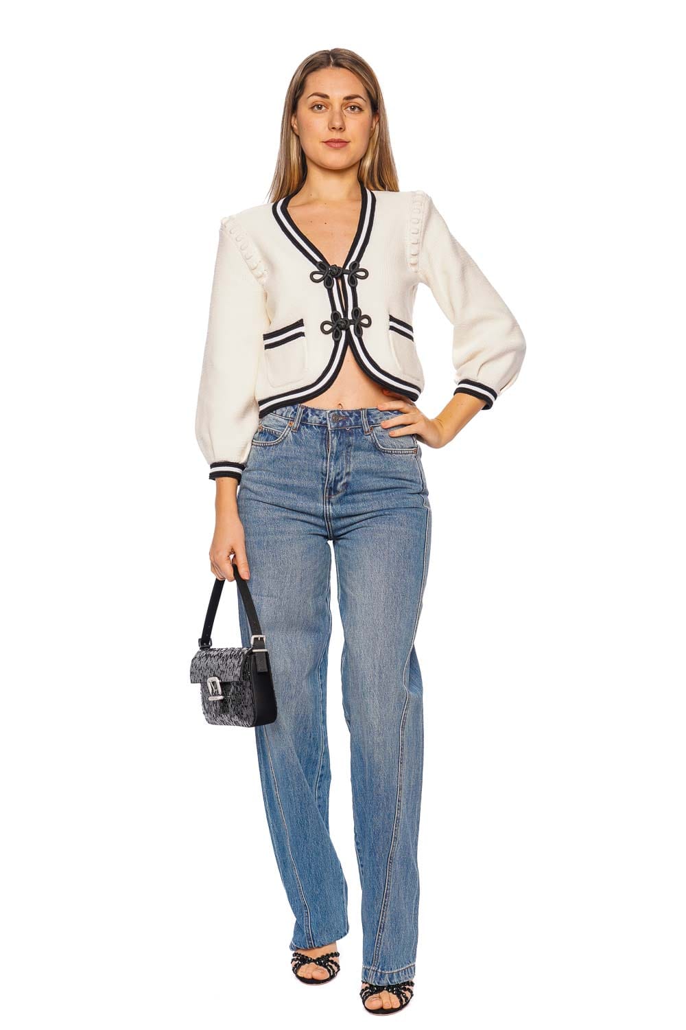 L'AGENCE Kaito Contrast Trim Cropped Cardigan