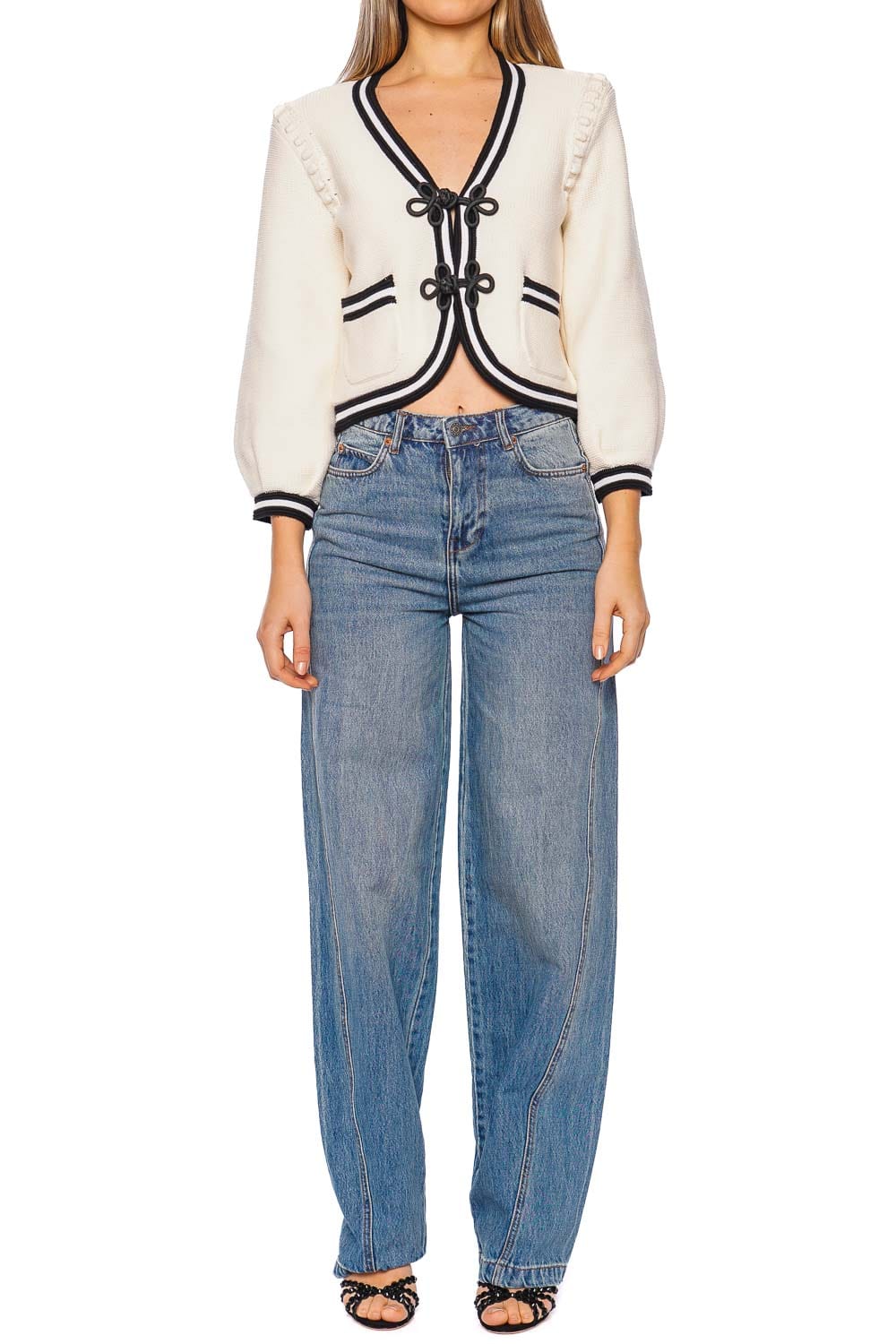 L'AGENCE Kaito Contrast Trim Cropped Cardigan