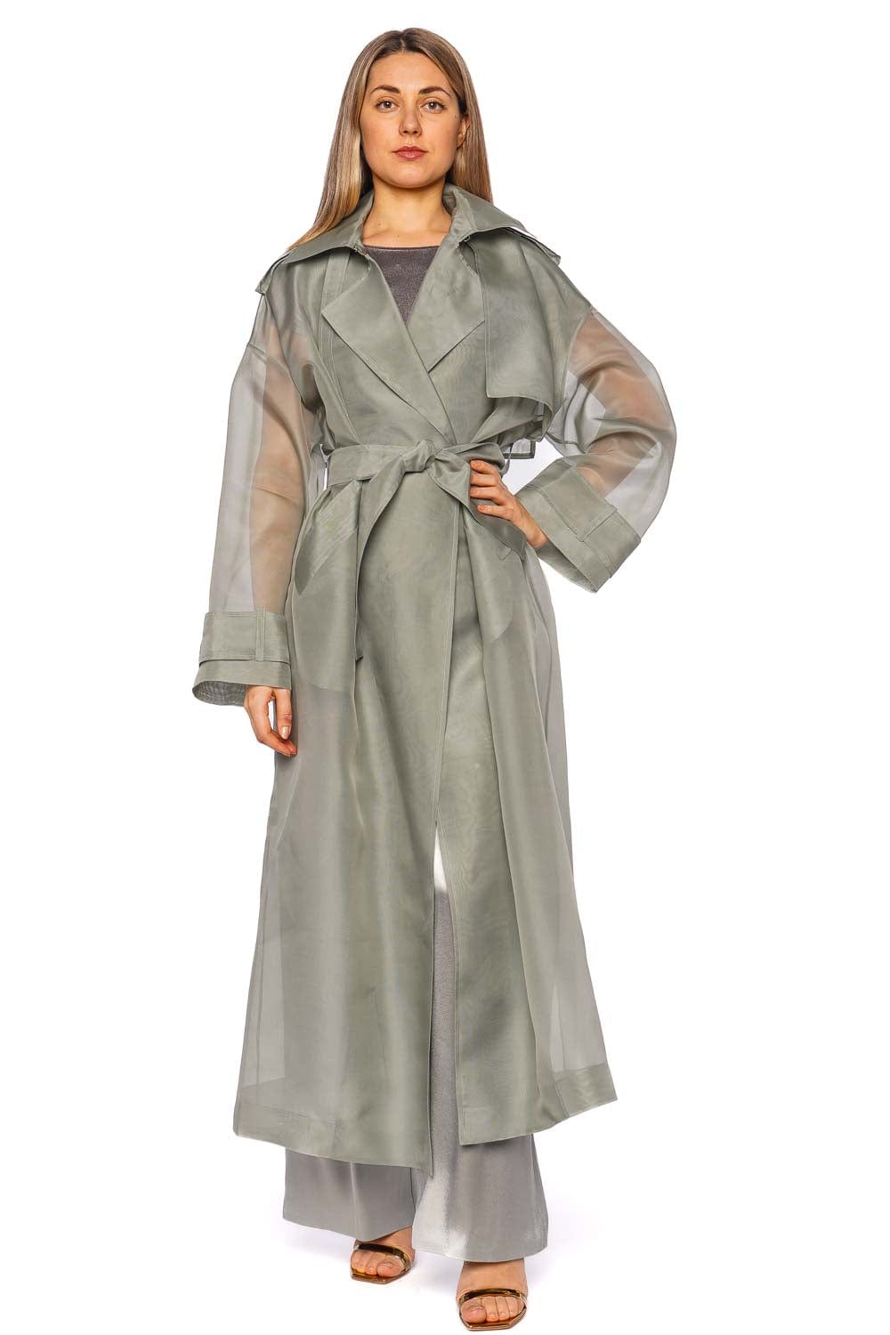 LAPOINTE Jade Silk Organza Belted Trench Coat