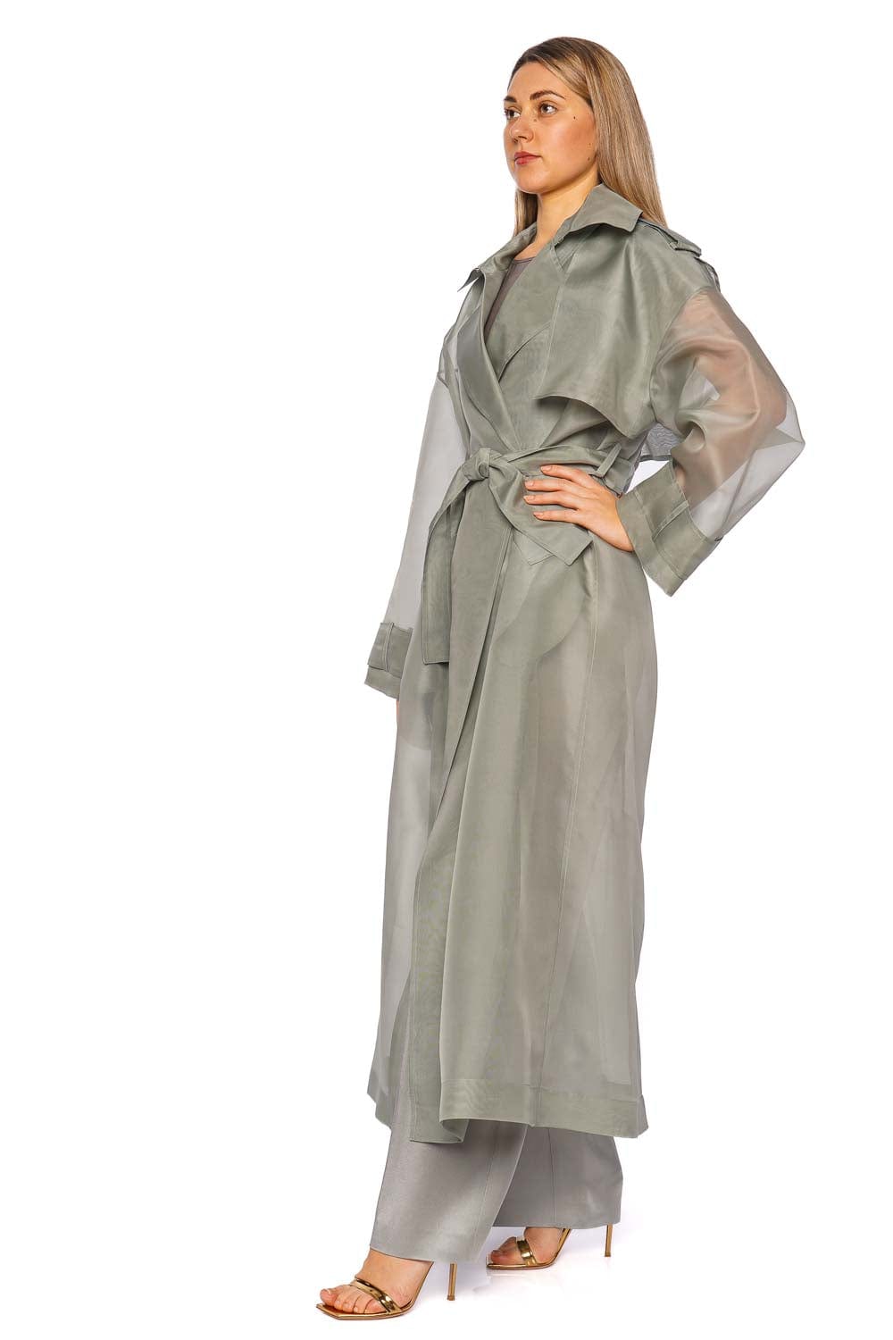 LAPOINTE Jade Silk Organza Belted Trench Coat