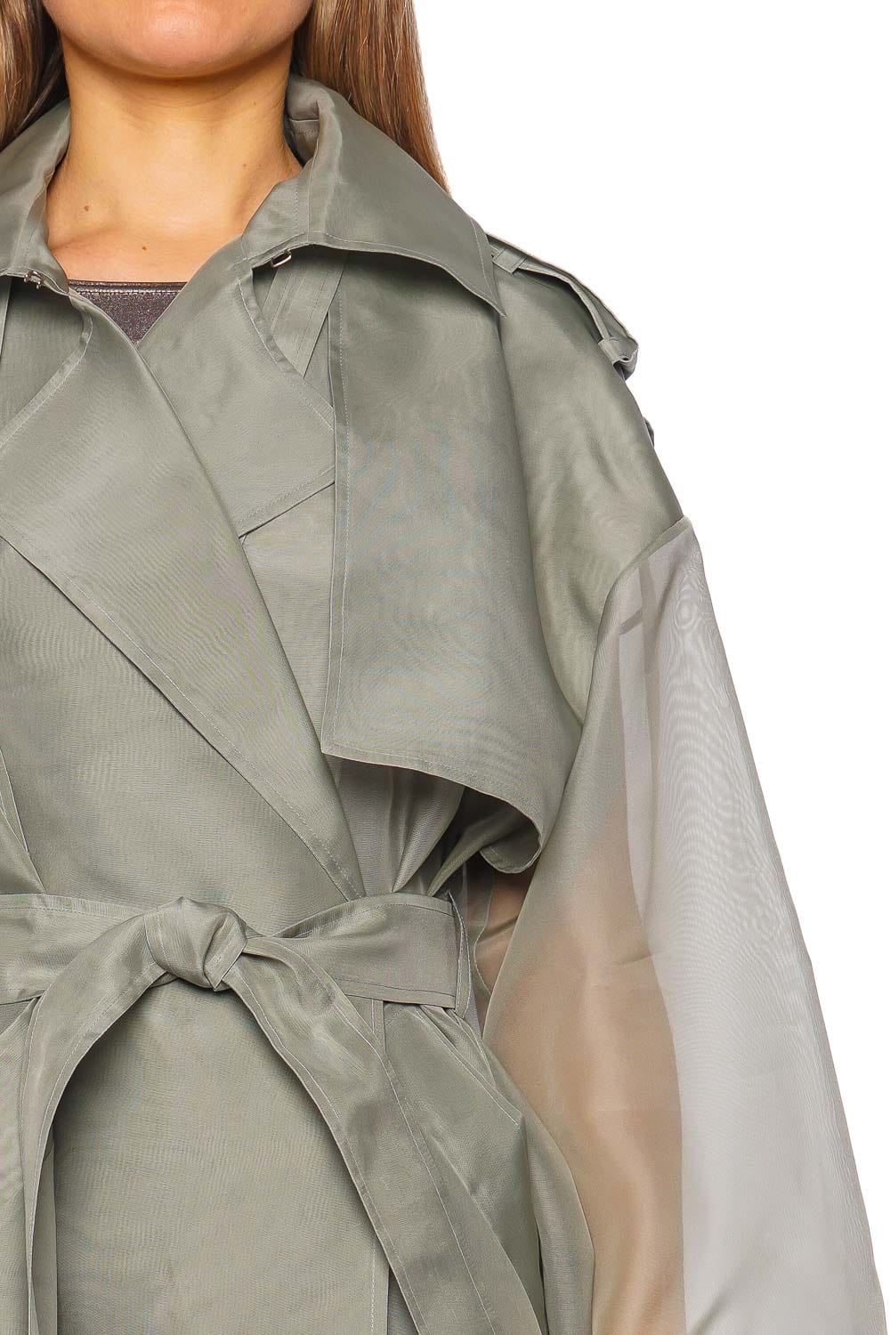 LAPOINTE Jade Silk Organza Belted Trench Coat