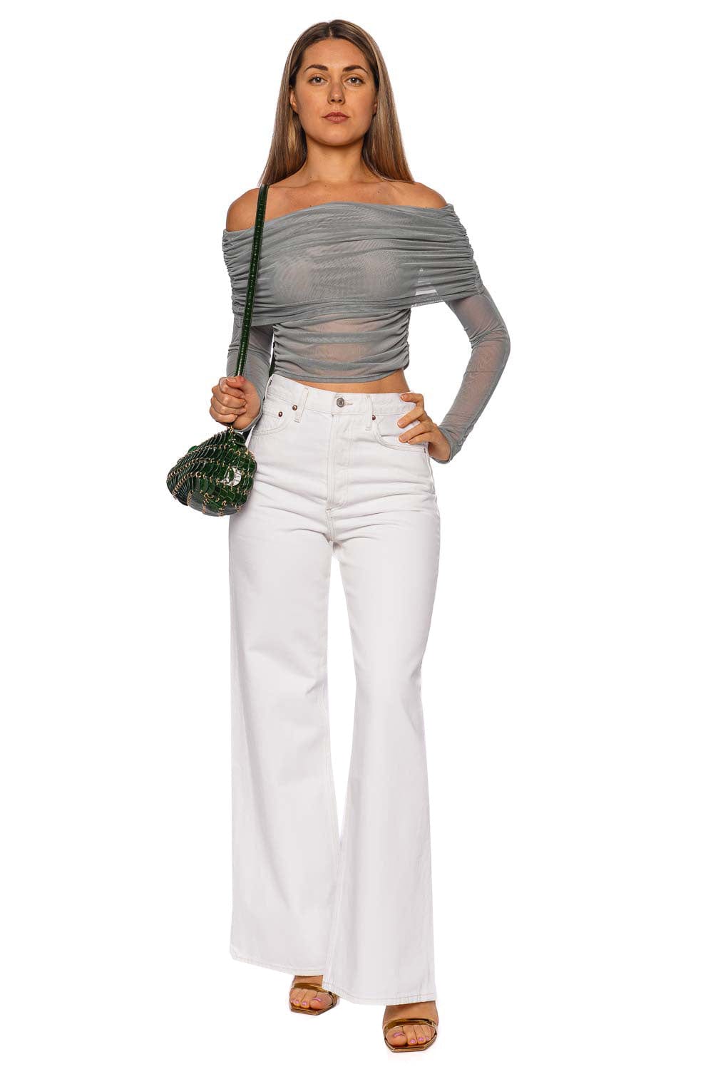 LAPOINTE Jade Mesh Off Shoulder Top