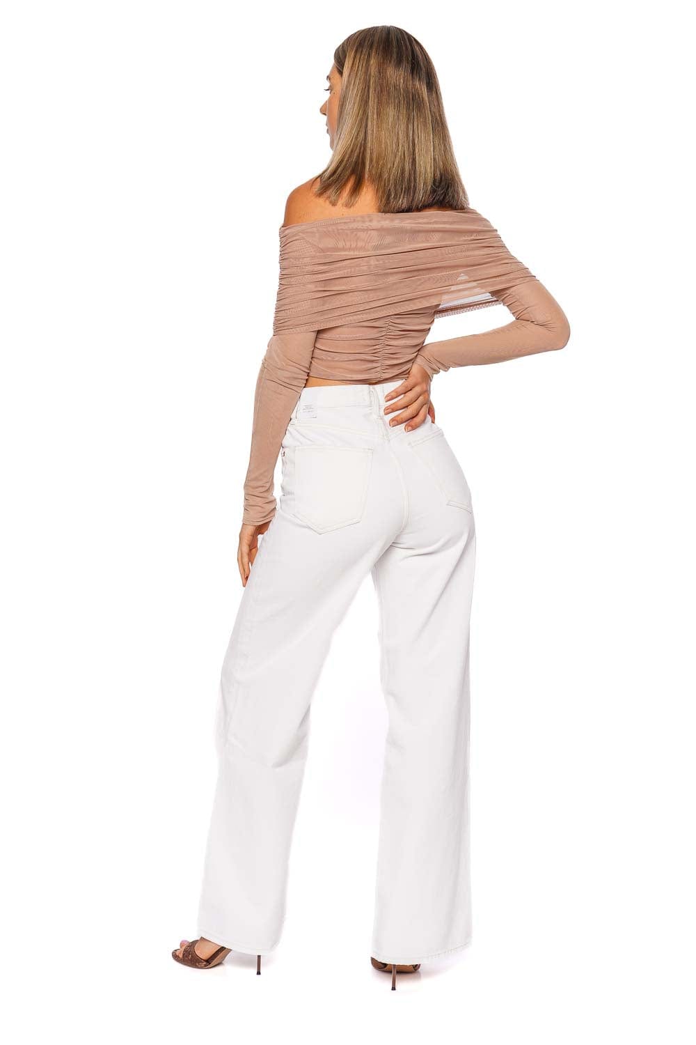 LAPOINTE Oat Mesh Off Shoulder Top