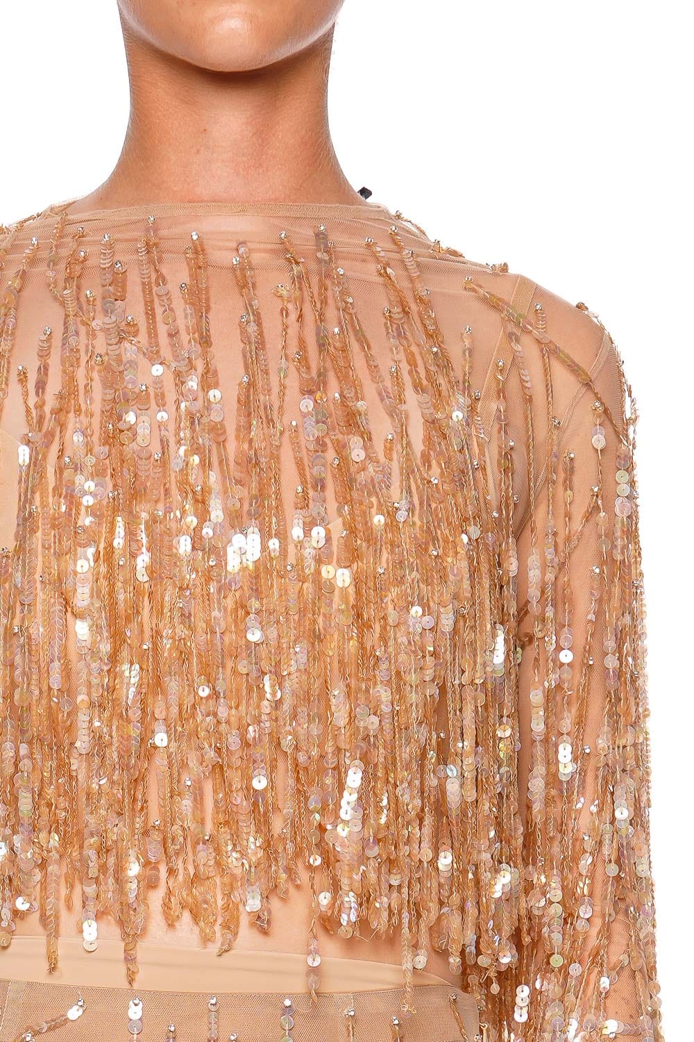 LAPOINTE Oat Fringe Sequin Cropped Top