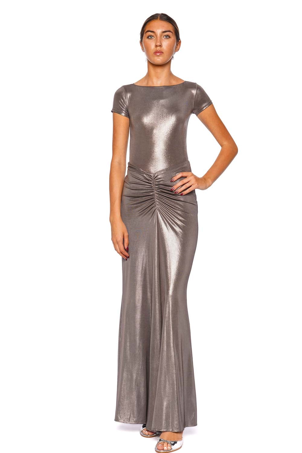 LAPOINTE Steel Coated Jersey Ruched Maxi Skirt