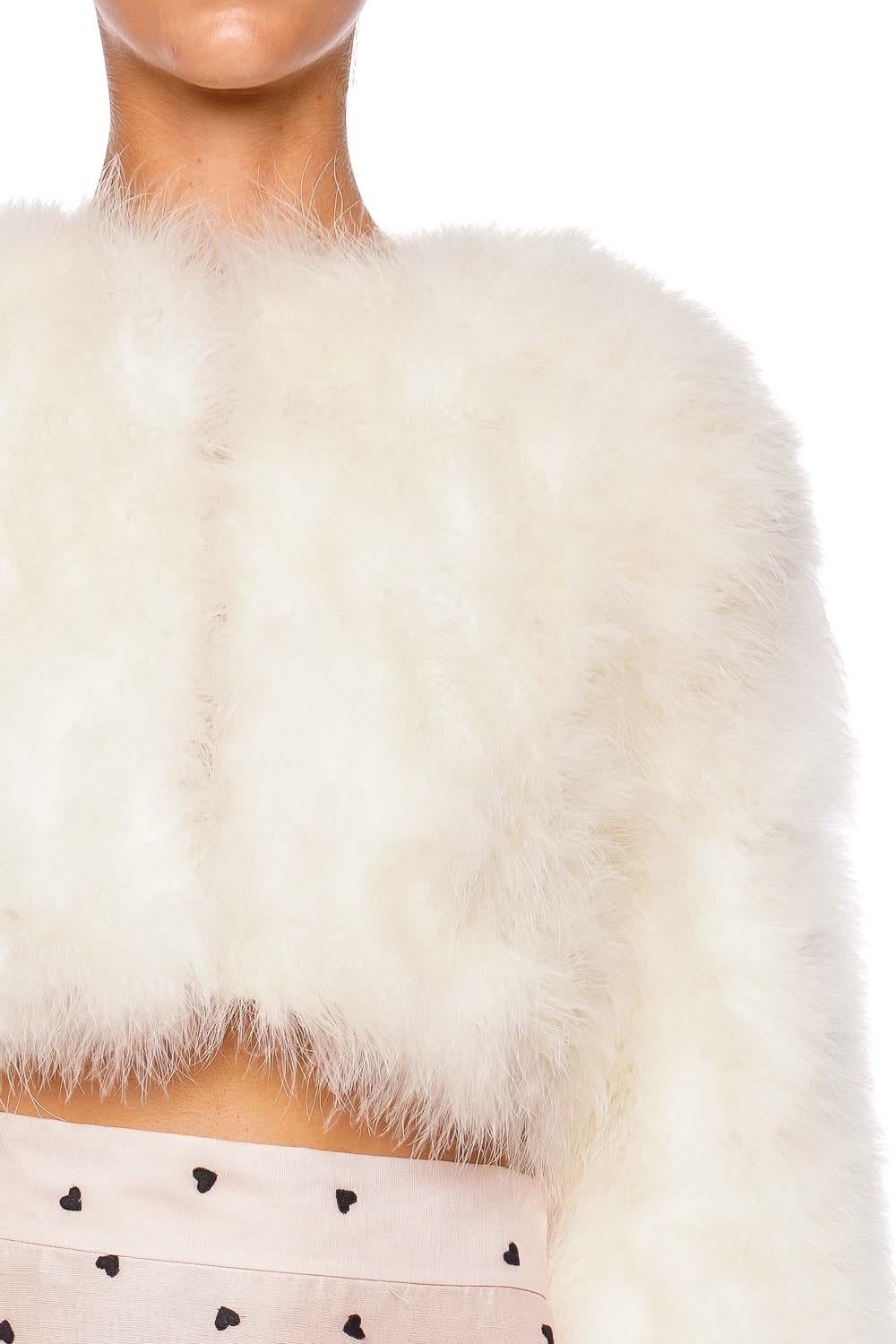 Bubish Manhattan Ivory Feather Cropped Jacket