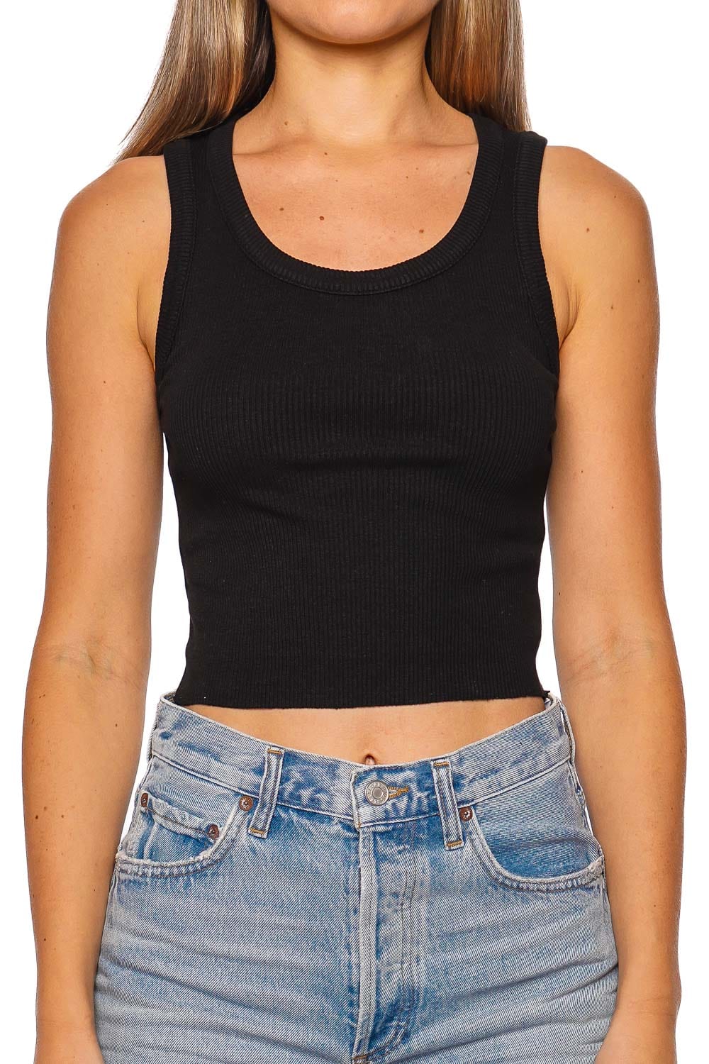 AGOLDE Poppy Black Shrunken Ribbed Tank