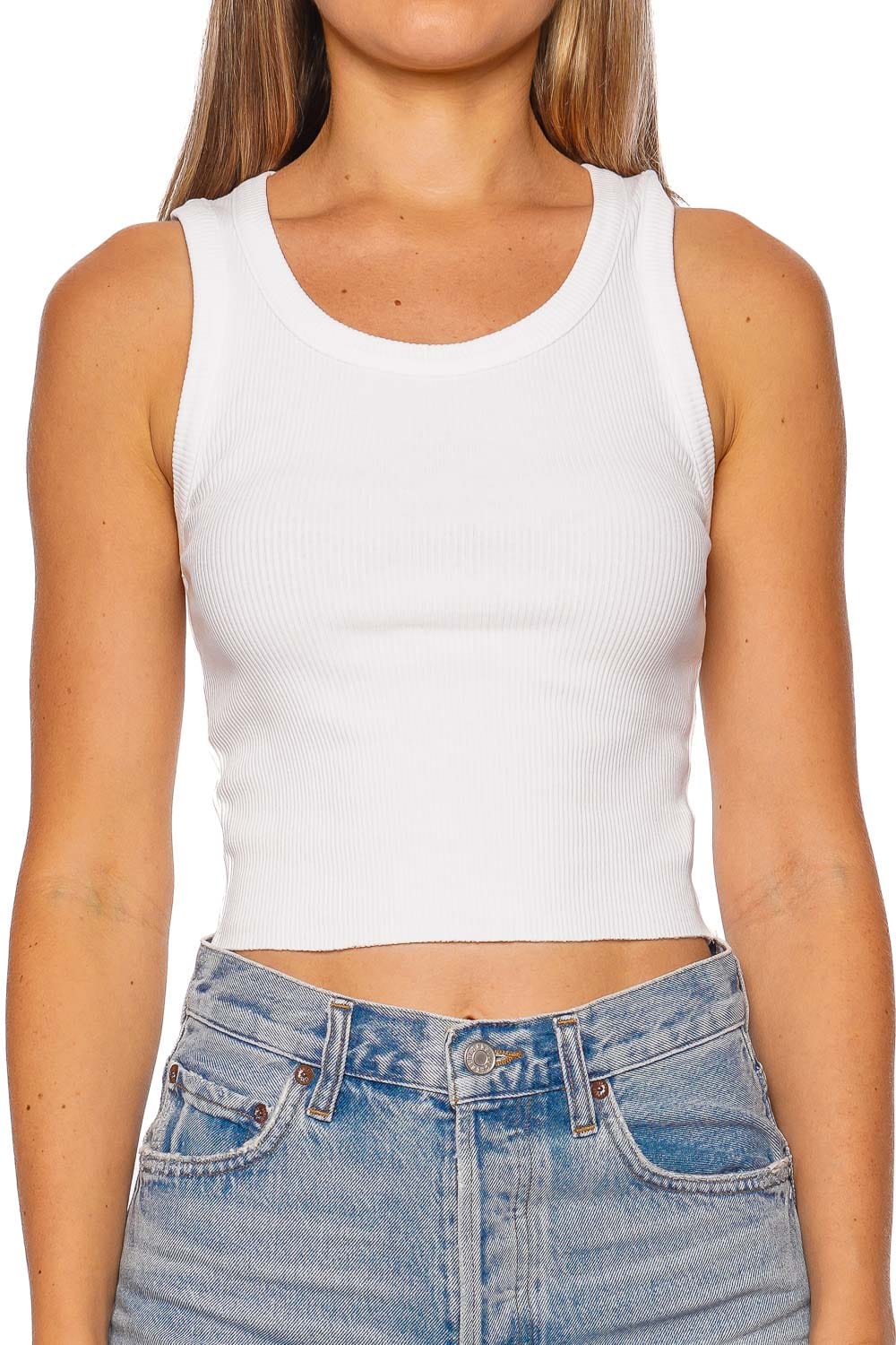 AGOLDE Poppy White Shrunken Ribbed Tank