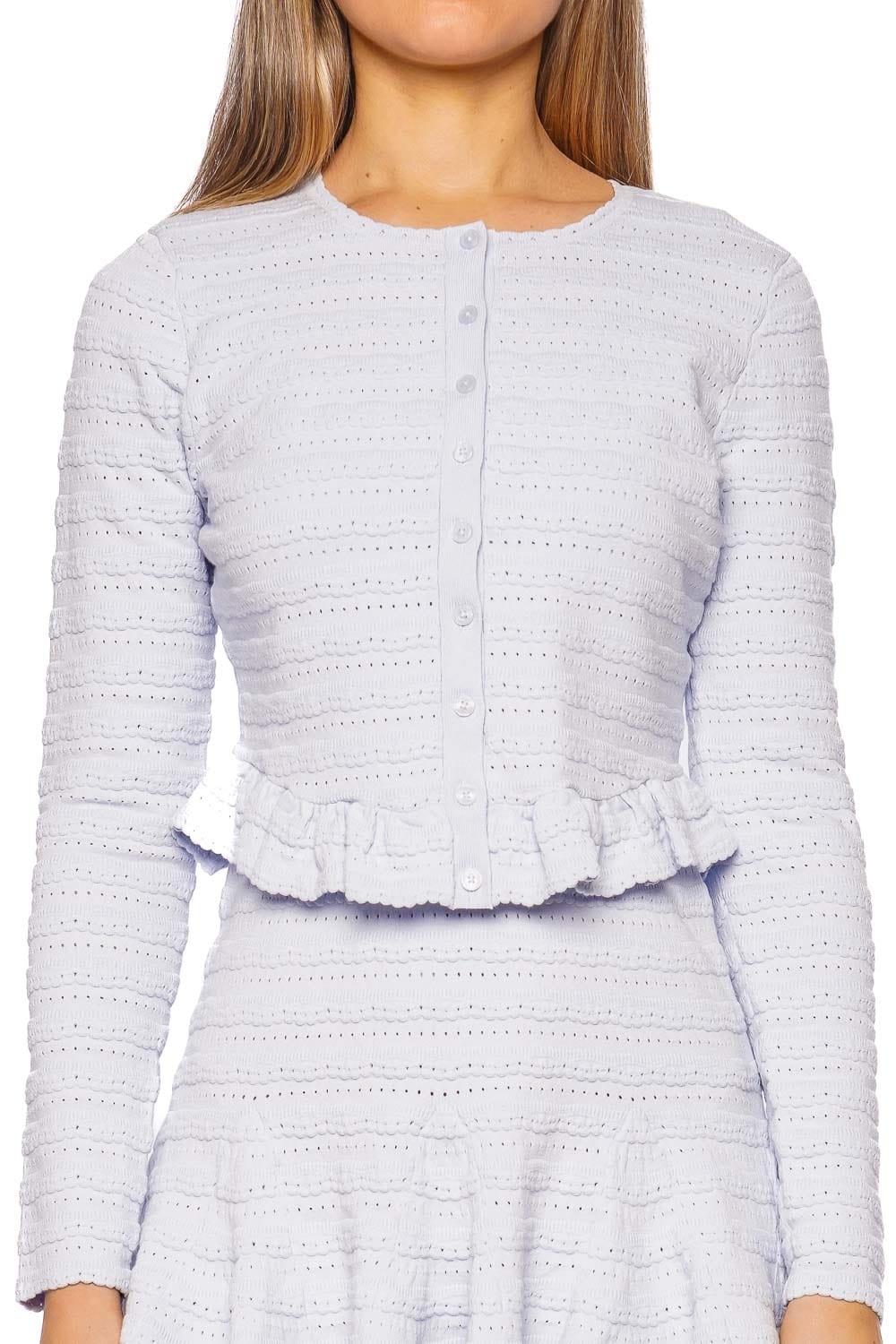 LoveShackFancy Rogan Morning Sky Pointelle Knit Cardigan