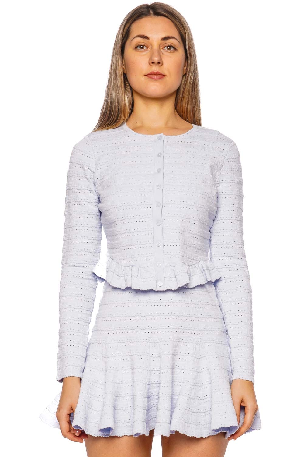 LoveShackFancy Rogan Morning Sky Pointelle Knit Cardigan