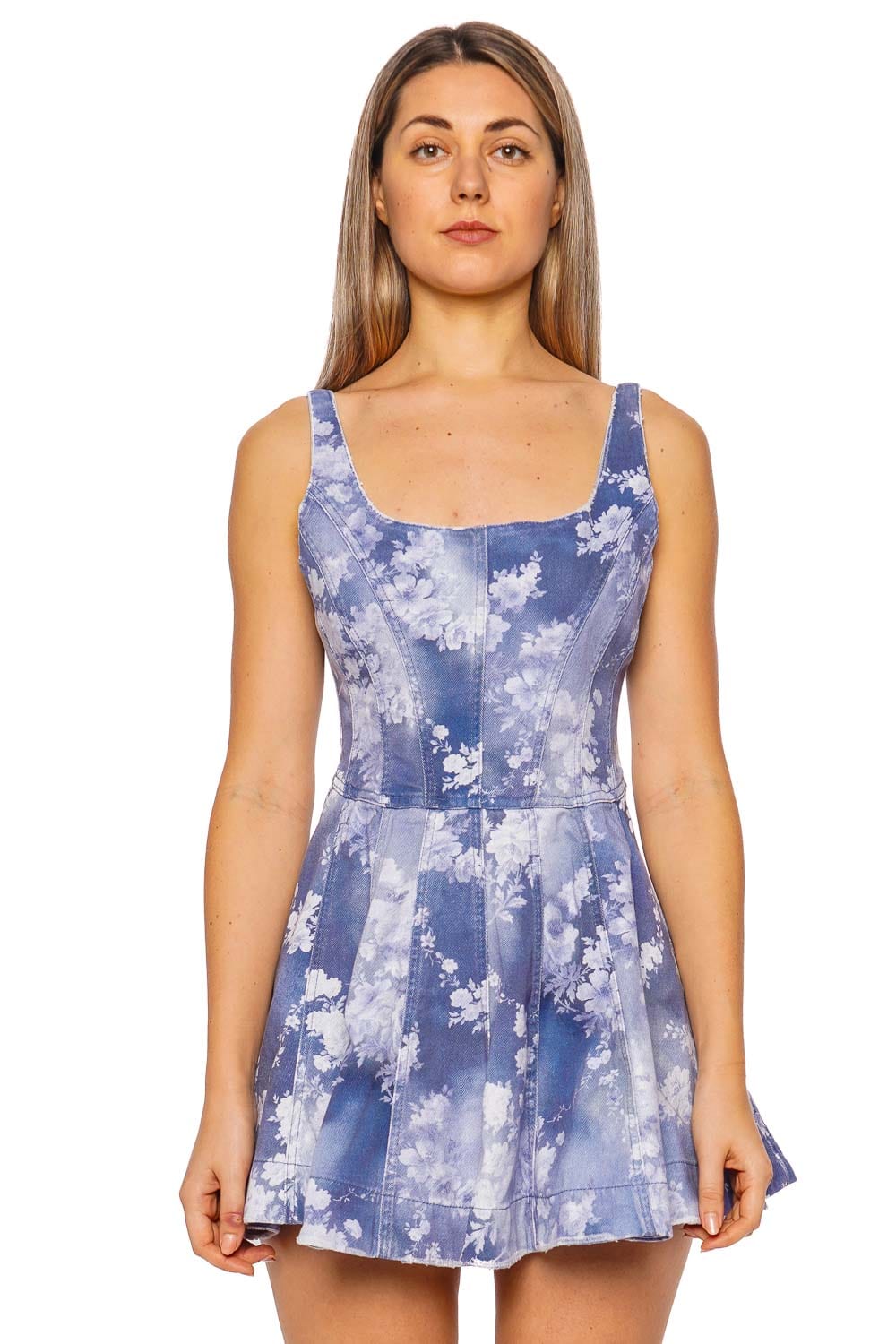 LoveShackFancy Piero Floral Denim Mini Dress