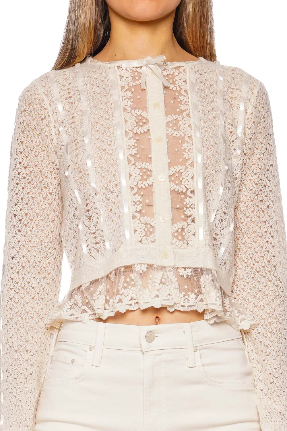 LoveShackFancy Reneley Pointelle Knit Lace Cardigan