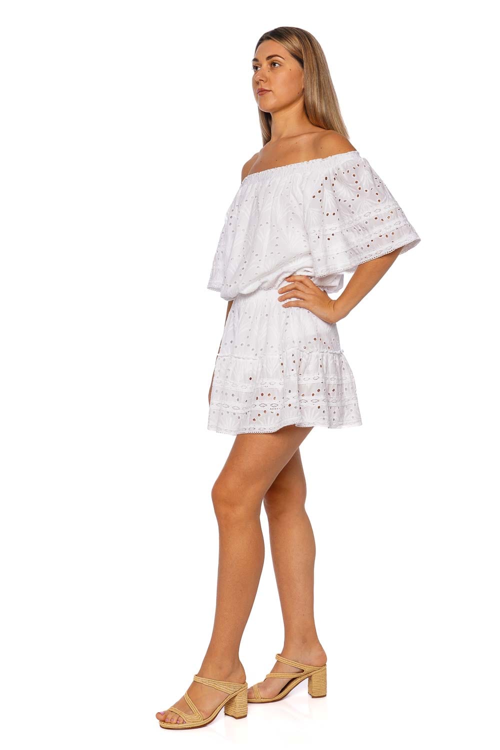 Melissa Odabash Micha White Embroidered Off Shoulder Cover Up