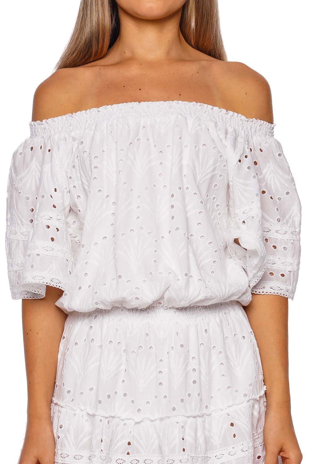 Melissa Odabash Micha White Embroidered Off Shoulder Cover Up