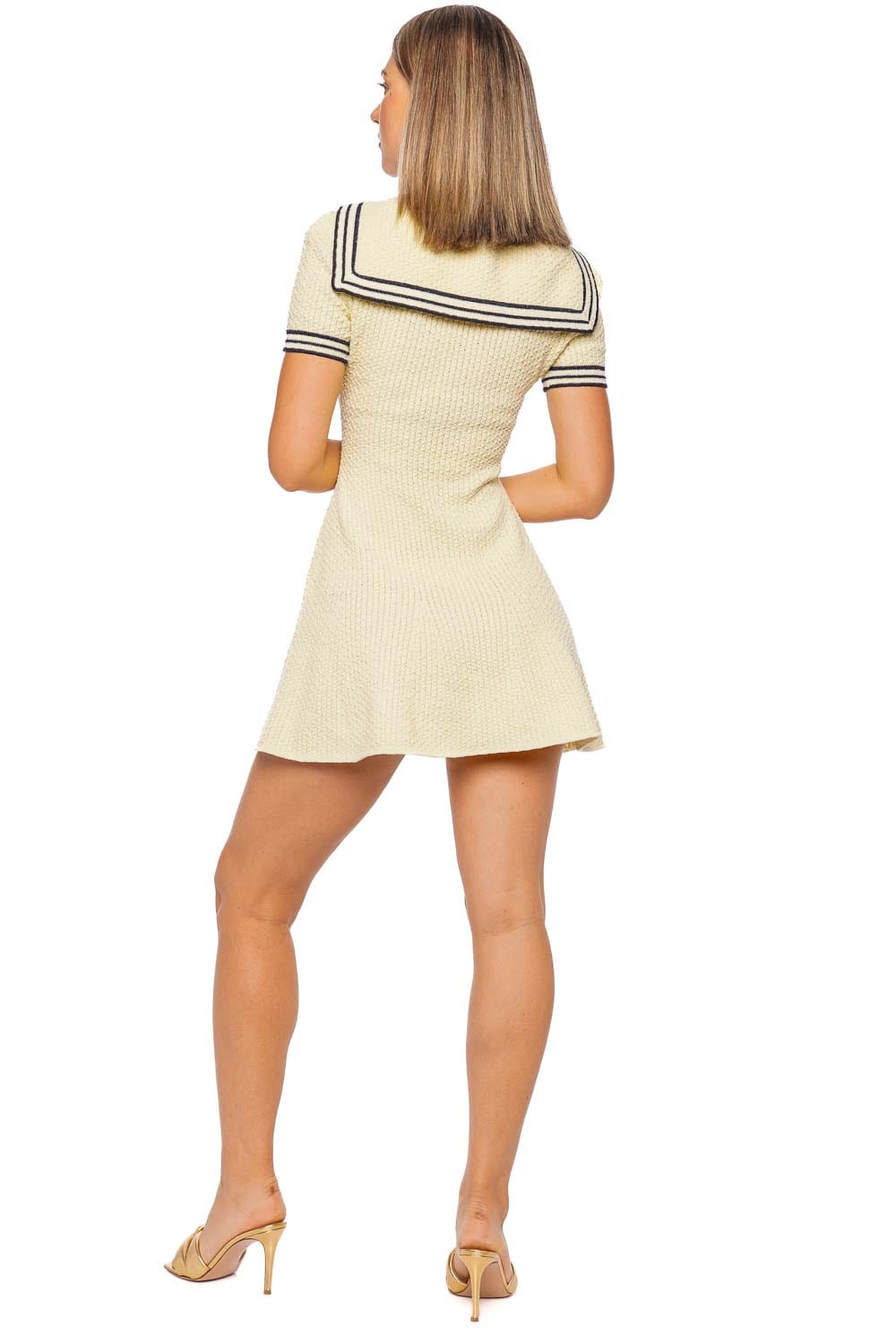 【I AM MARI】Jenny Color Matching Sailor Collar Knit Mini OP Yellow Nautical Textured Knit Mini Dress