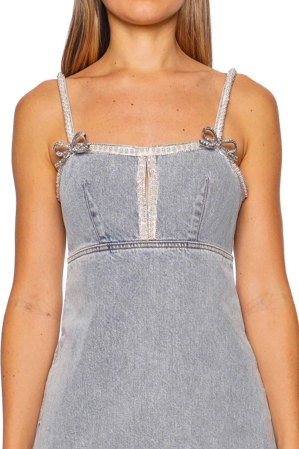 【送料&関税込】self-portrait Light Blue Denim Pearl Mini Dr Light Blue Denim Pearl Mini Dress – self-portrait-US