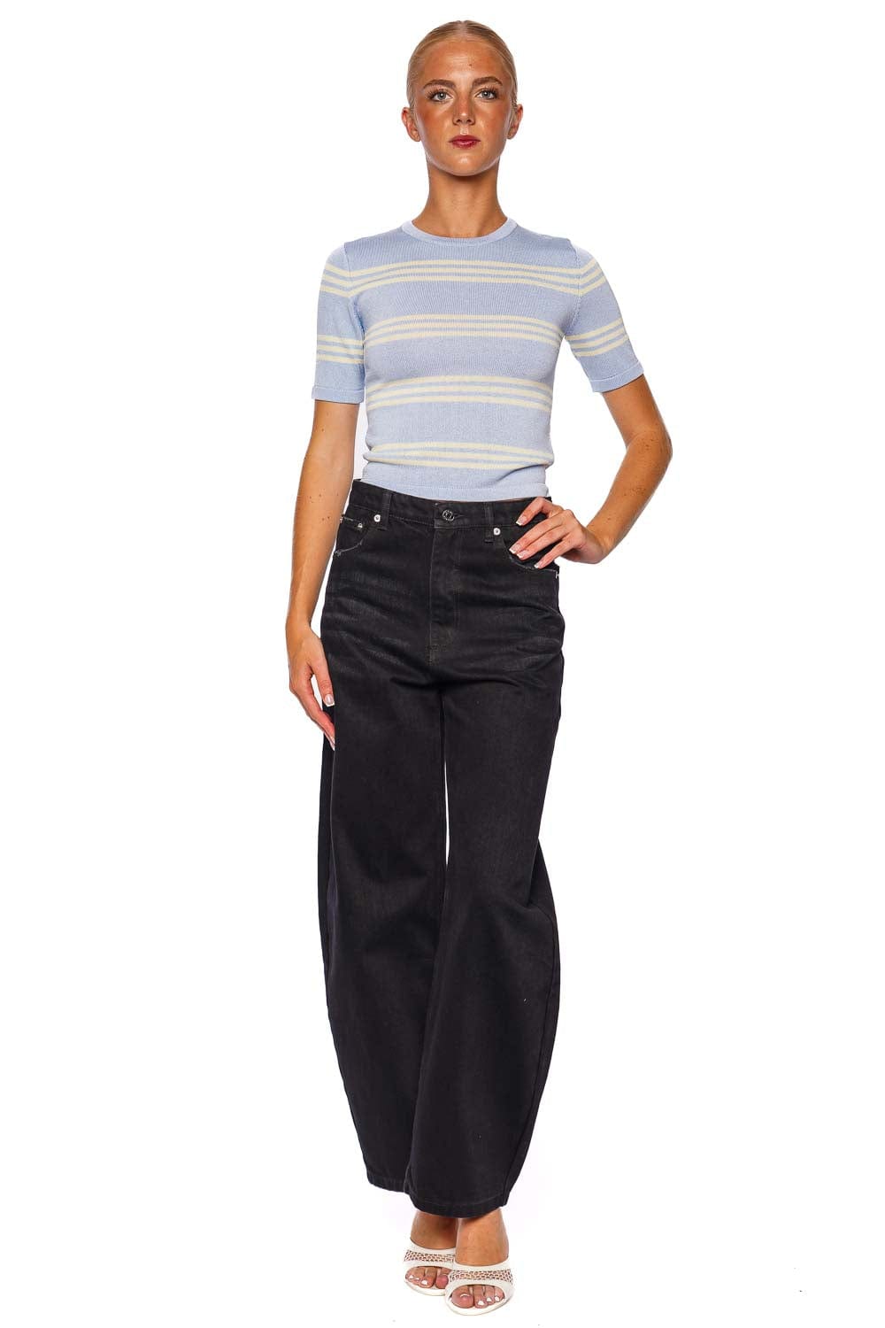 SER.O.YA Ry Ice Blue Striped Knit Top