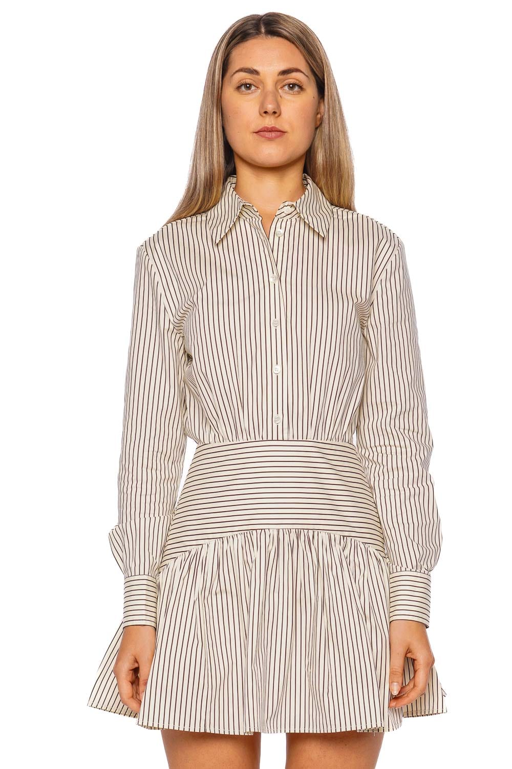 Staud Rocco Striped Cotton Mini Shirt Dress