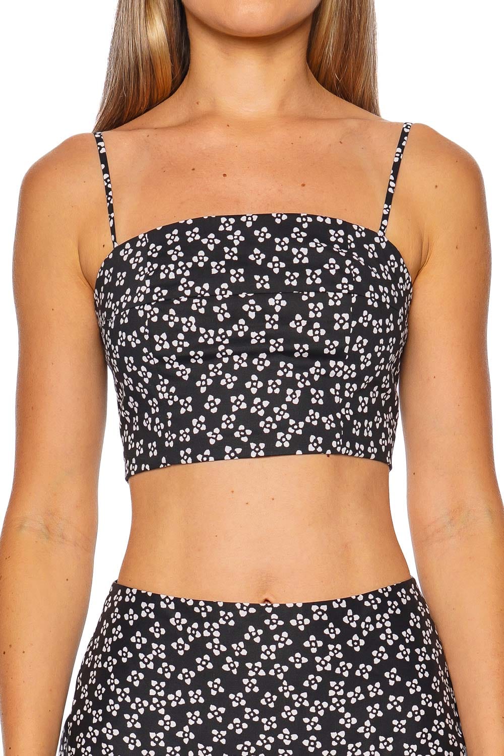 Staud Federico Black Floral Cropped Top