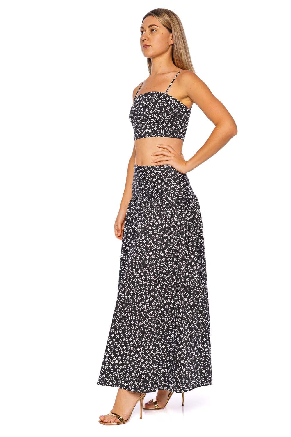 Staud Procida Black Floral Midi Skirt