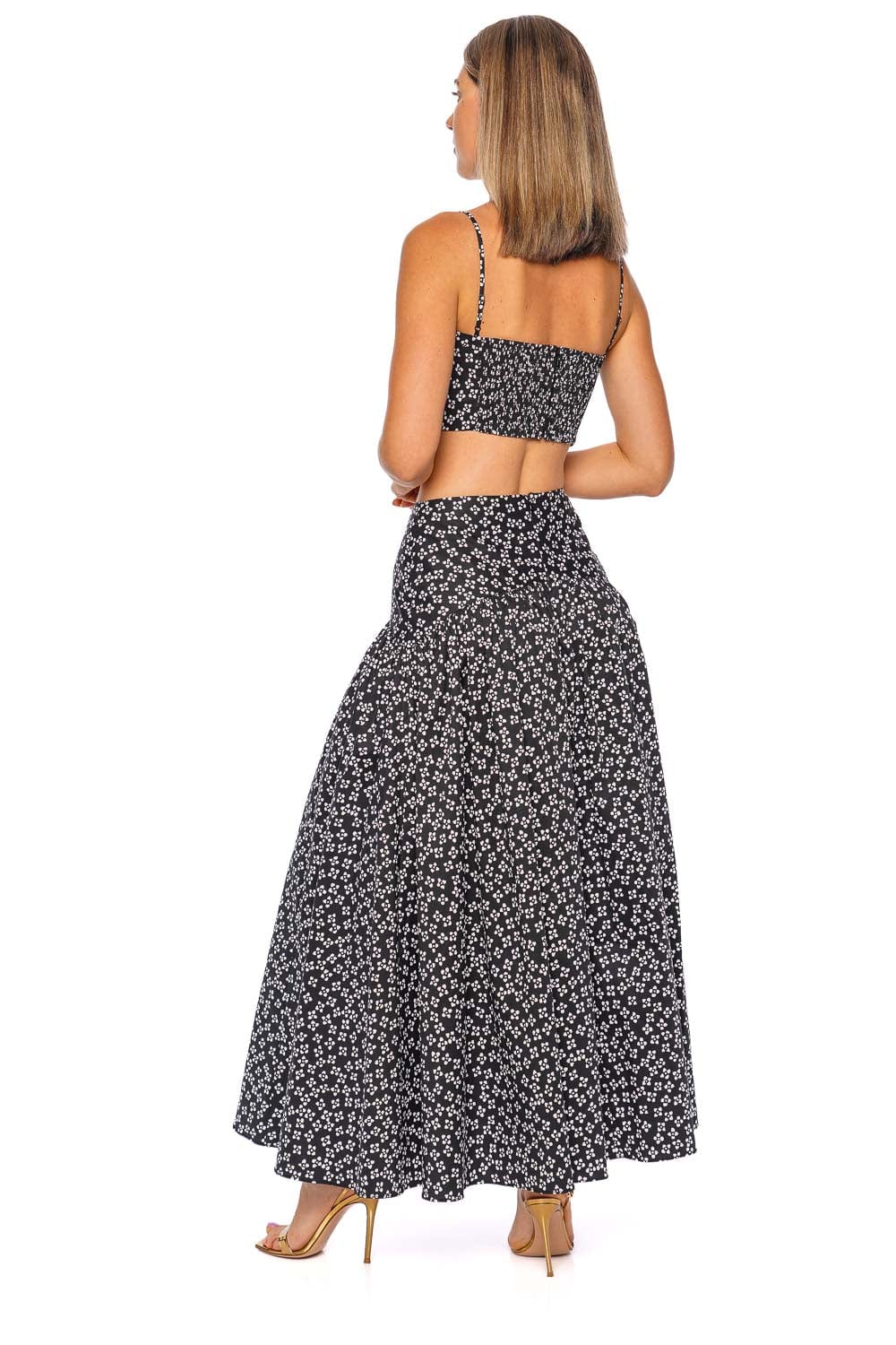 Staud Procida Black Floral Midi Skirt