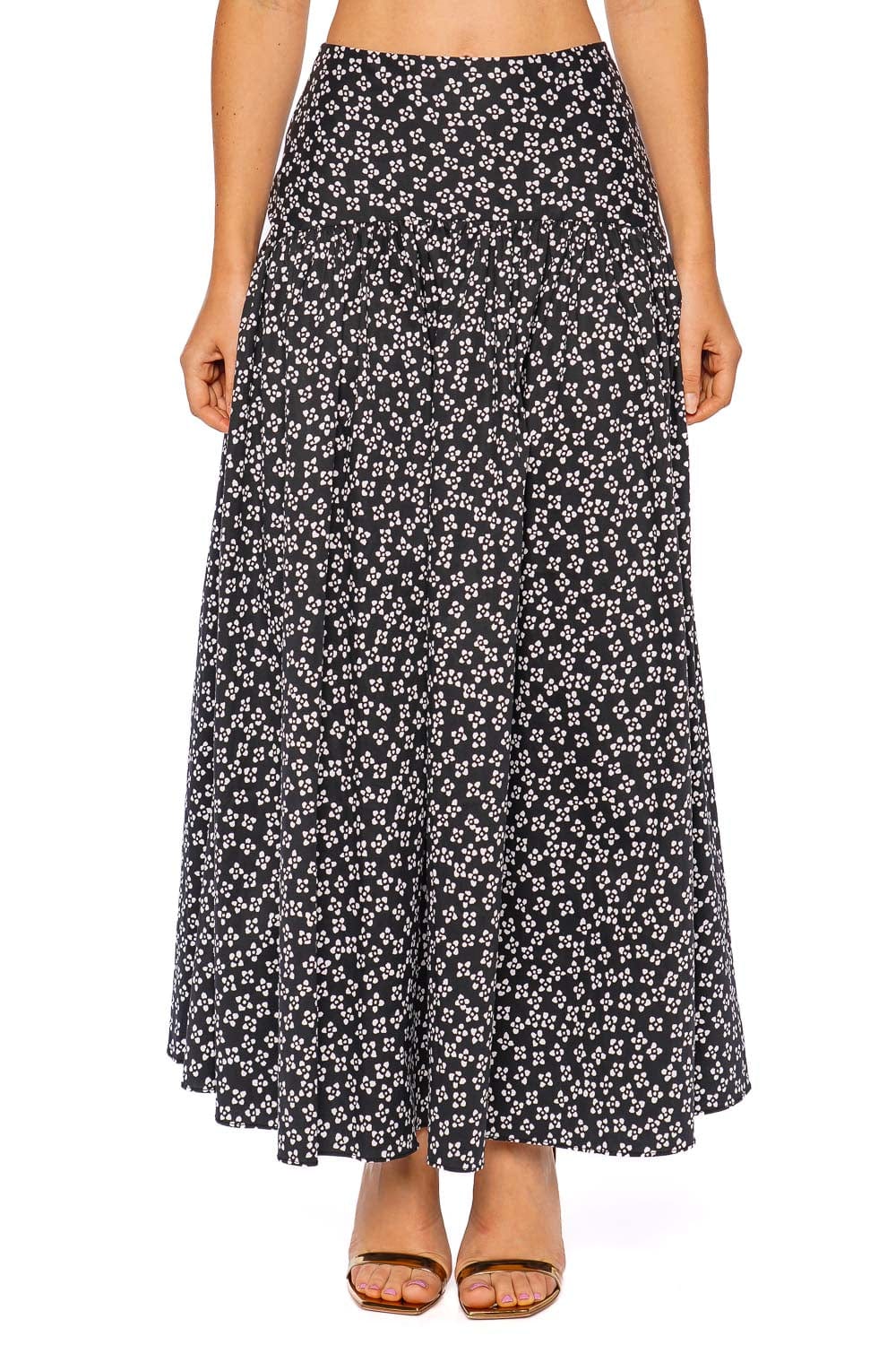 Staud Procida Black Floral Midi Skirt