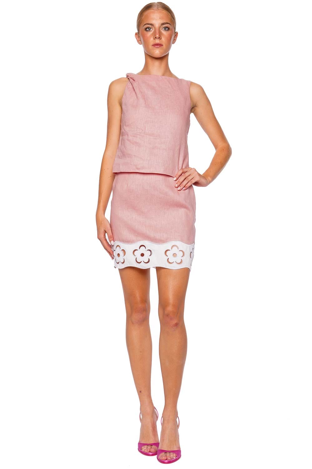 Staud Margot Linen Eyelet Trim Mini Skirt