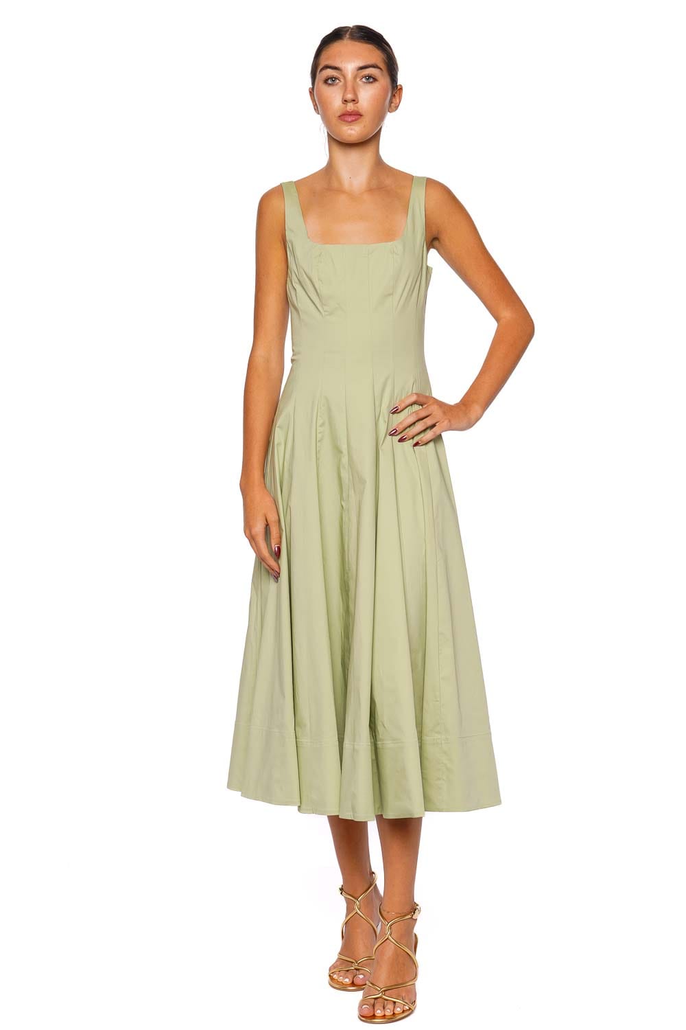 Staud Wells Pale Jade Cotton Midi Dress