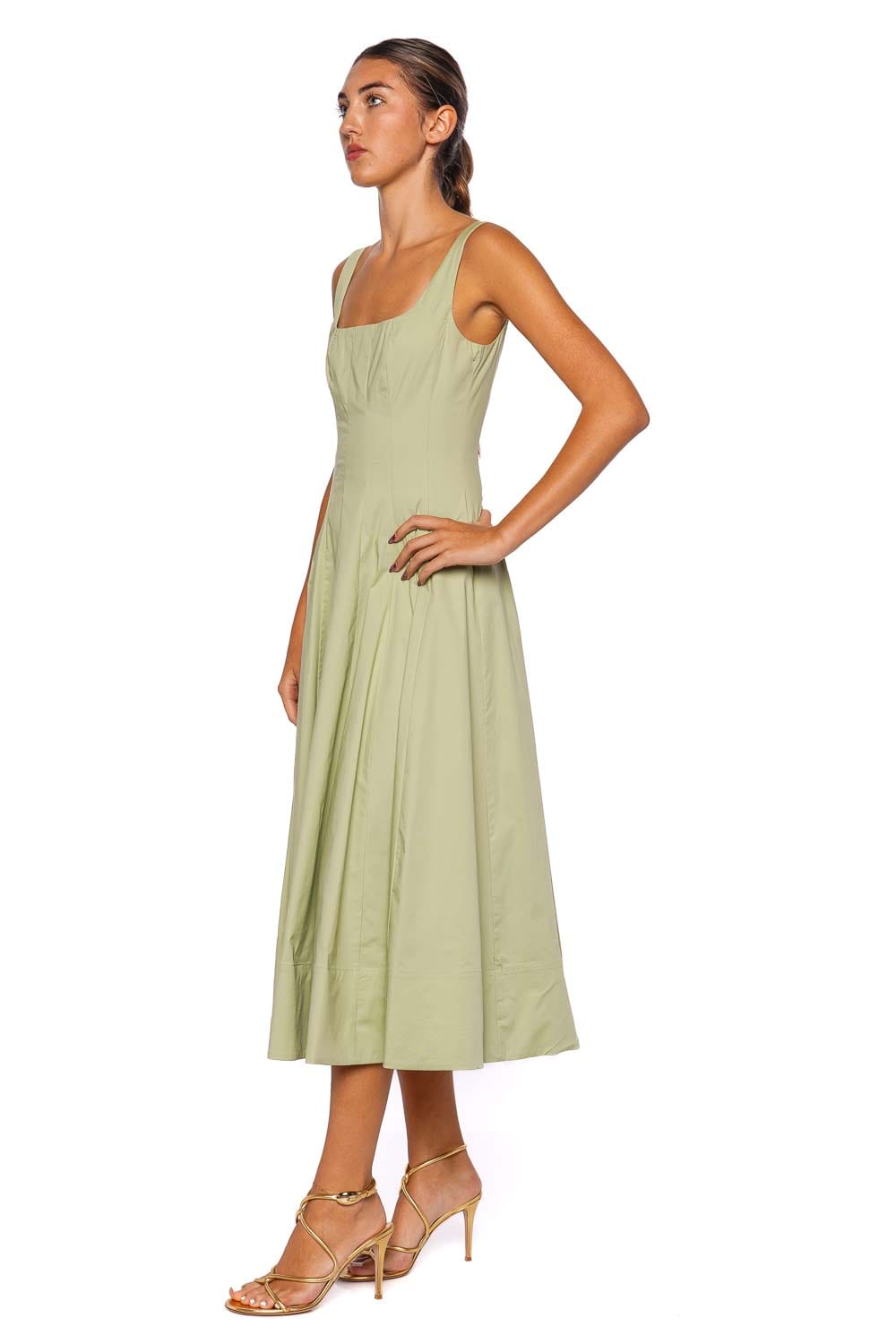 Staud Wells Pale Jade Cotton Midi Dress