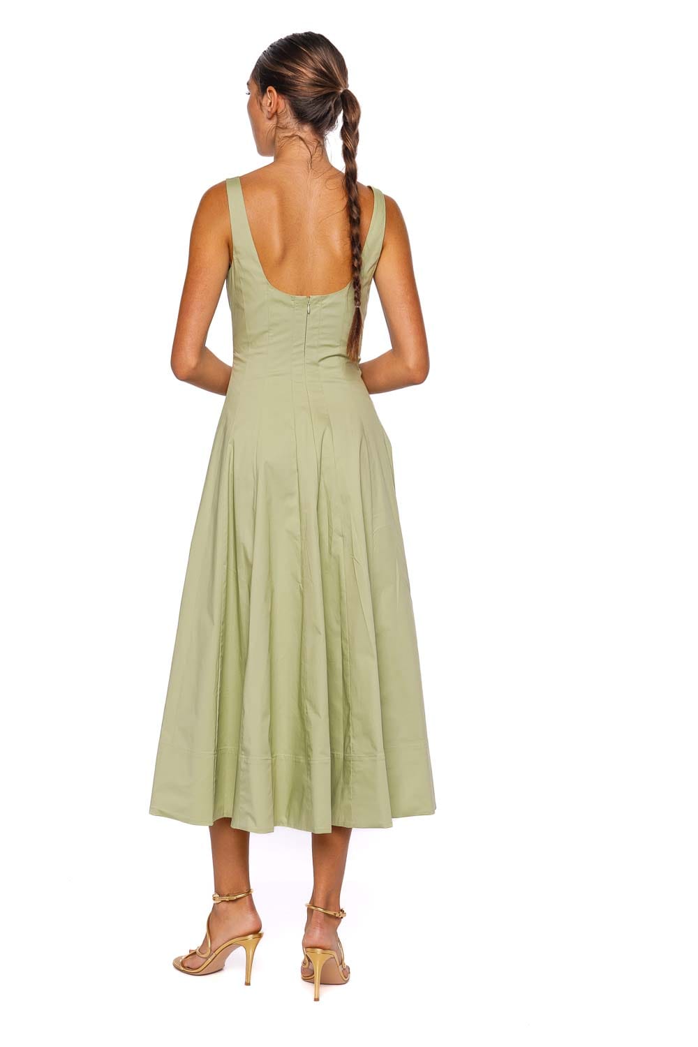 Staud Wells Pale Jade Cotton Midi Dress