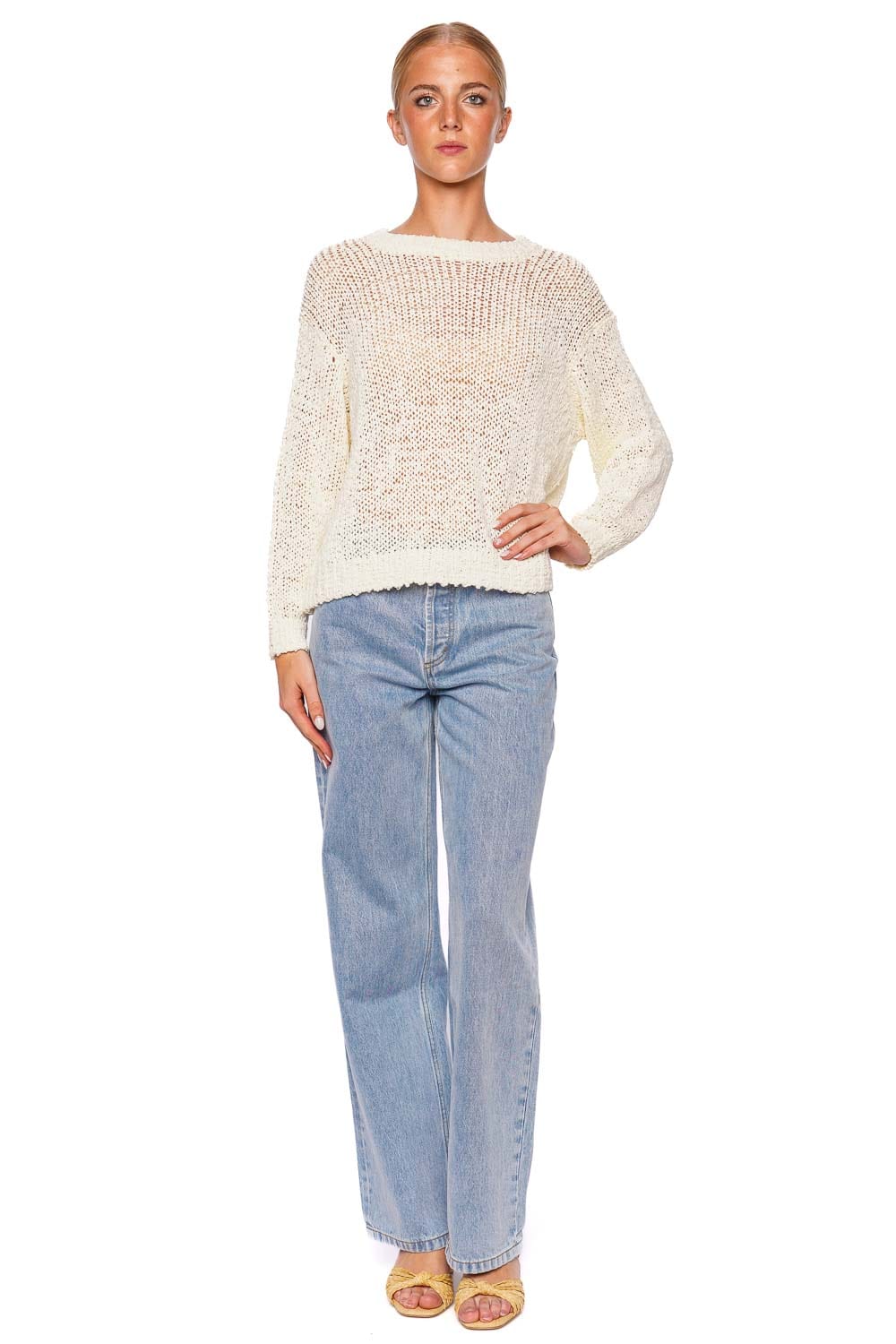 Staud Cala Ivory Open Stitch Crewneck Sweater