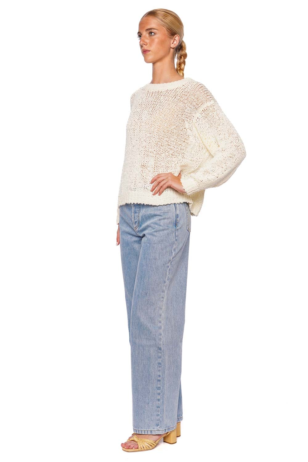 Staud Cala Ivory Open Stitch Crewneck Sweater