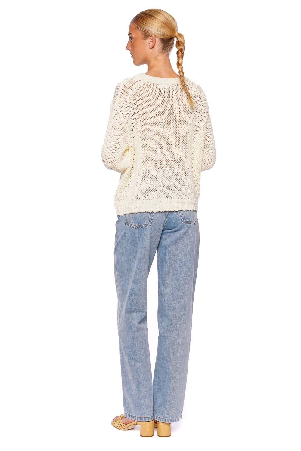 Staud Cala Ivory Open Stitch Crewneck Sweater