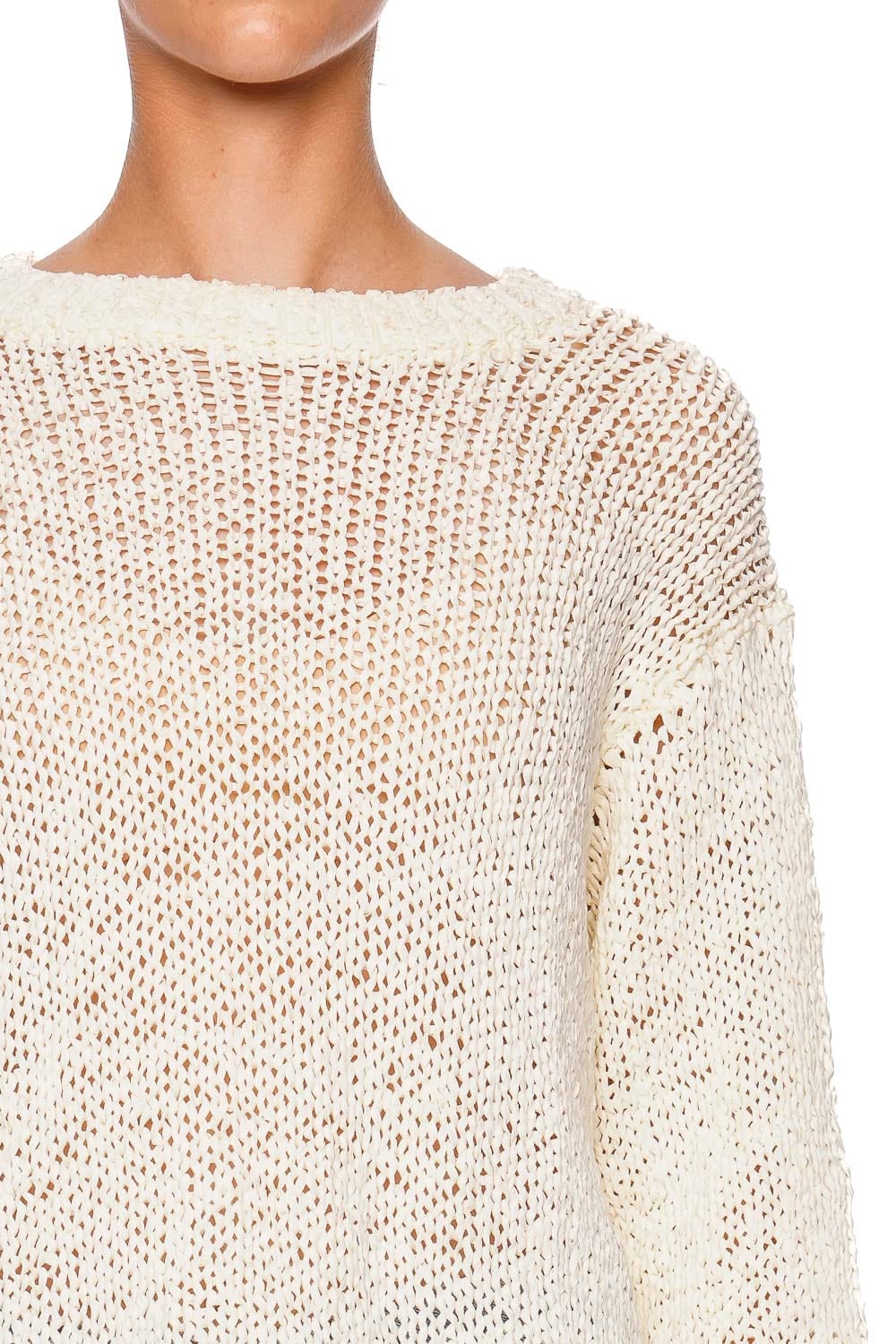 Staud Cala Ivory Open Stitch Crewneck Sweater